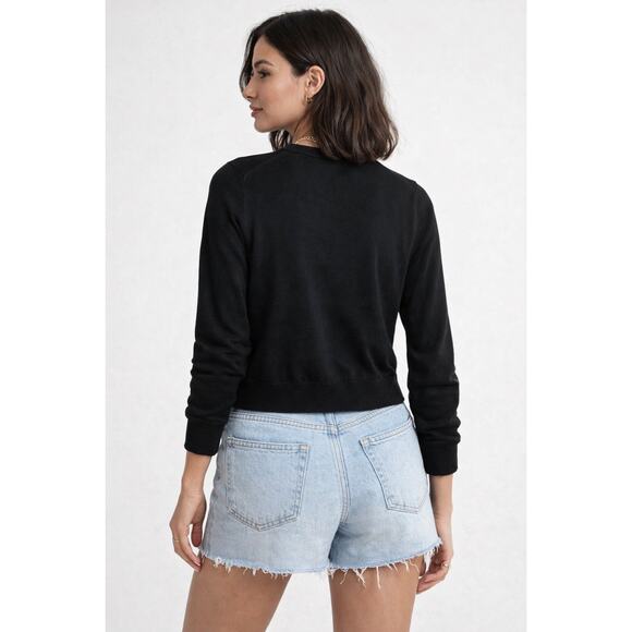 Madewell Black Crewneck Button Cardigan 100% Cotton XS NWT - Picture 3 of 7